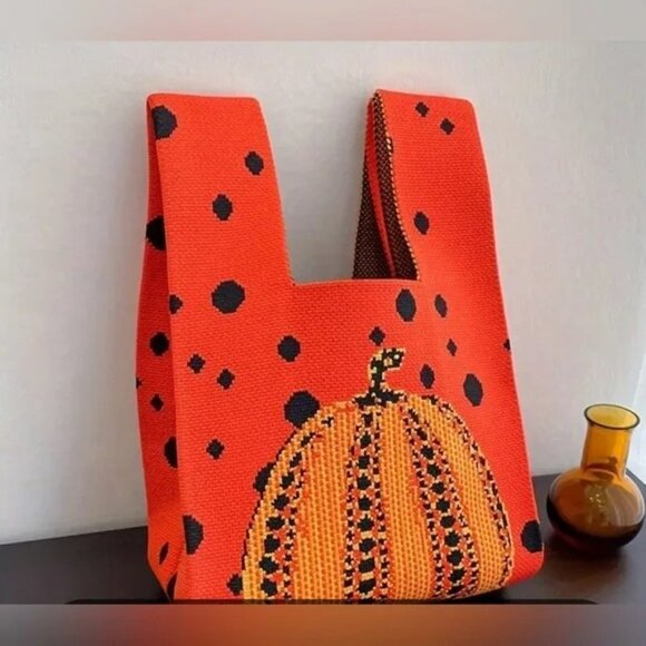Handbags - Knitted Pumpkin Woven Handbag Orange Red
